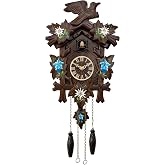 KUKUWALD Handcrafted Edelweiss Cuckoo Clock, Black Forest Style, Quartz | Vintage; Alpine flower; Solid wood; Hourly chime; 12 Melodies; Night mode; Volume control; Battery operated; 8.3x23 inch