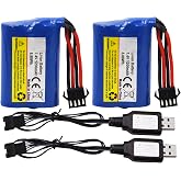 Blomiky 2 Pack 7.4V 1200mAh Li-ion Rechargeable Battery with SM-4P Connector Plug and USB Cable Replacement fit for HONGXUNJIE HJ808 HJ823 2.4GHz RC Boat / HJ808
