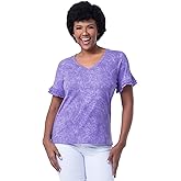 Lee Womens Cotton Ruffle Short Sleeve V-Neck T-Shirt