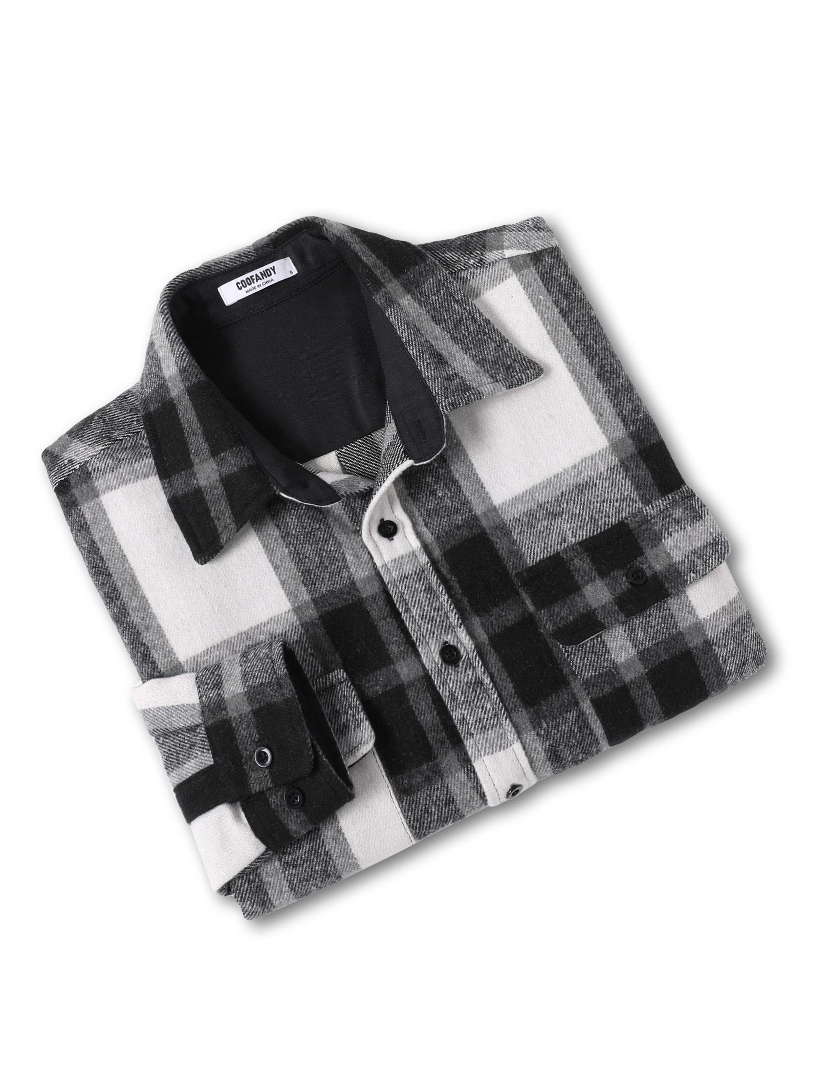 COOFANDY Men's Flannel Shirts Long Sleeve Cotton Plaid Shirt Jacket Casual Button Down Shirt with Pockets
