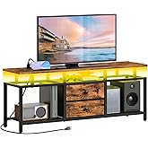 YATINEY TV Stand with LED Light and Power Outlets, Entertainment Center with Fabric Drawers and Open Shelves, 41.7" TV Cabine