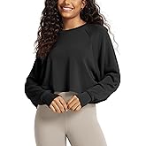 ODODOS Modal Soft Long Sleeve Cropped Sweatshirts with Thumb Hole for Women Crew Neck Pullover Crop Top
