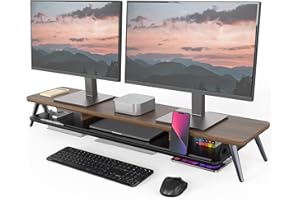 Fenge Dual Monitor Stand, Monitor Stands Riser for 2 monitors, 42.5 Inch Wood Desk Shelf with Storage Organizer and Cable Management for Office Desk Accessories