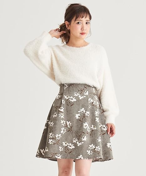 Amazon マジェスティックレゴン Majestic Legon コーデュロイ風花柄スカート M グレー柄 スカート 通販