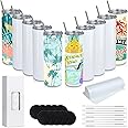 20oz Sublimation Tumblers,10 Pack Blank Skinny Tumbler with Lids and Straws,Stainless Steel Double Wall Vacuum Insulated Subl