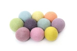 Glaciart One Felt Balls, Felt Pom Poms (10 Pieces) 4 Centimeters - 1.6 Inch, Handmade Felted 5 Pastel Colors Felt Balls for C