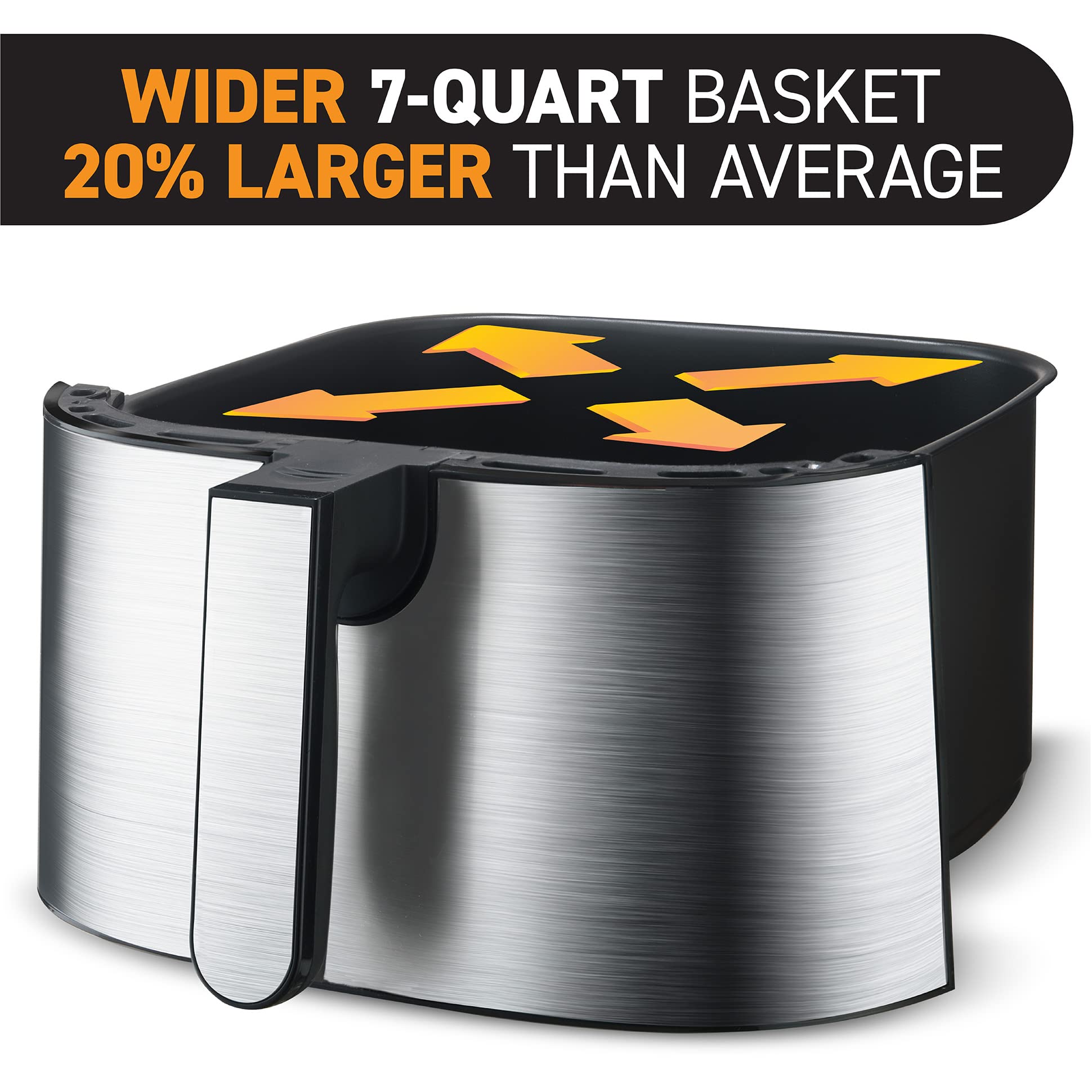 Gourmia Air Fryer Oven Pantalla digital 7 Quart Large AirFryer Cooker 12 Touch Cooking Presets, XL Air Fryer Basket 1700w Power Multifunción GAF778 Freidora de aire negra y de acero inoxidable FryForce 360°