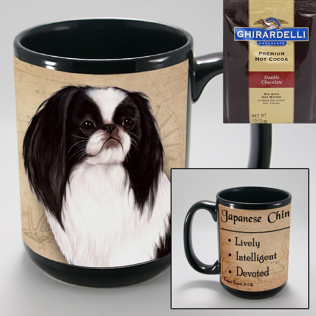 Japanese Chin 15-oz Coffee Mug with 1 Pack of Ghirardelli Double Chocolate Hot Cocoa