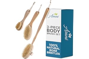 Asani Dry Brushing Body Brush Set for Lymphatic Drainage & Cellulite - 3-Pcs Detachable Back, Contour Body & Face Brushes Organic Gift for Dry Skin, Exfoliation, Invigorating Showers