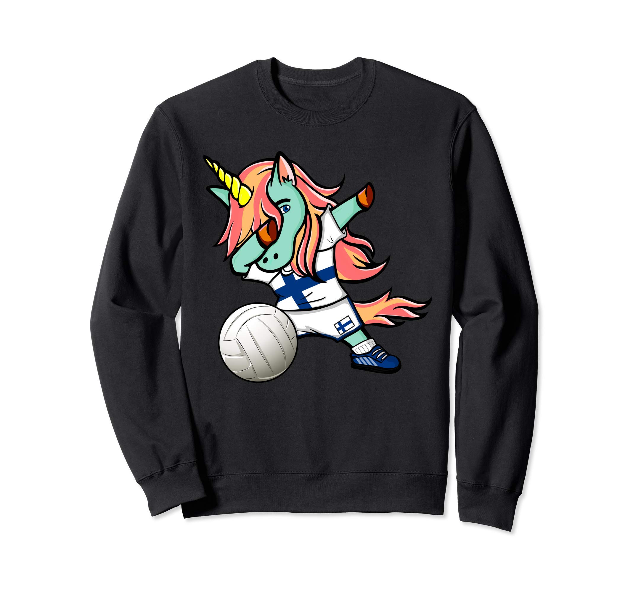 Dabbing Unicorn Finland Volleyball Lover Jersey Finnish Flag Sweatshirt