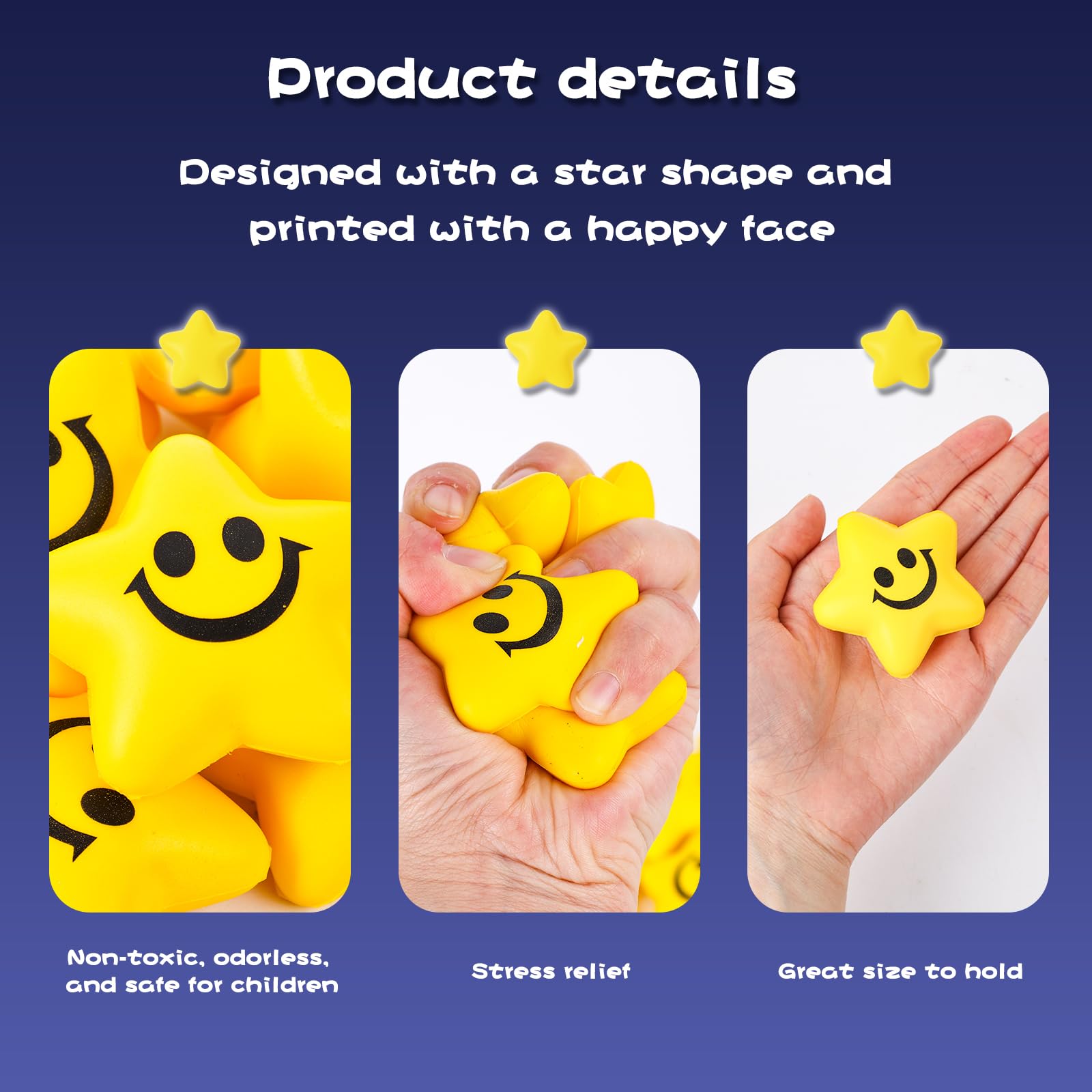 POPLAY 20PCS Foam Squeeze Balls, 2inch Star Smile Face Stress Ball Fidget Sensory Toys for Kids Adults Classroom Prizes Anxiety Relief