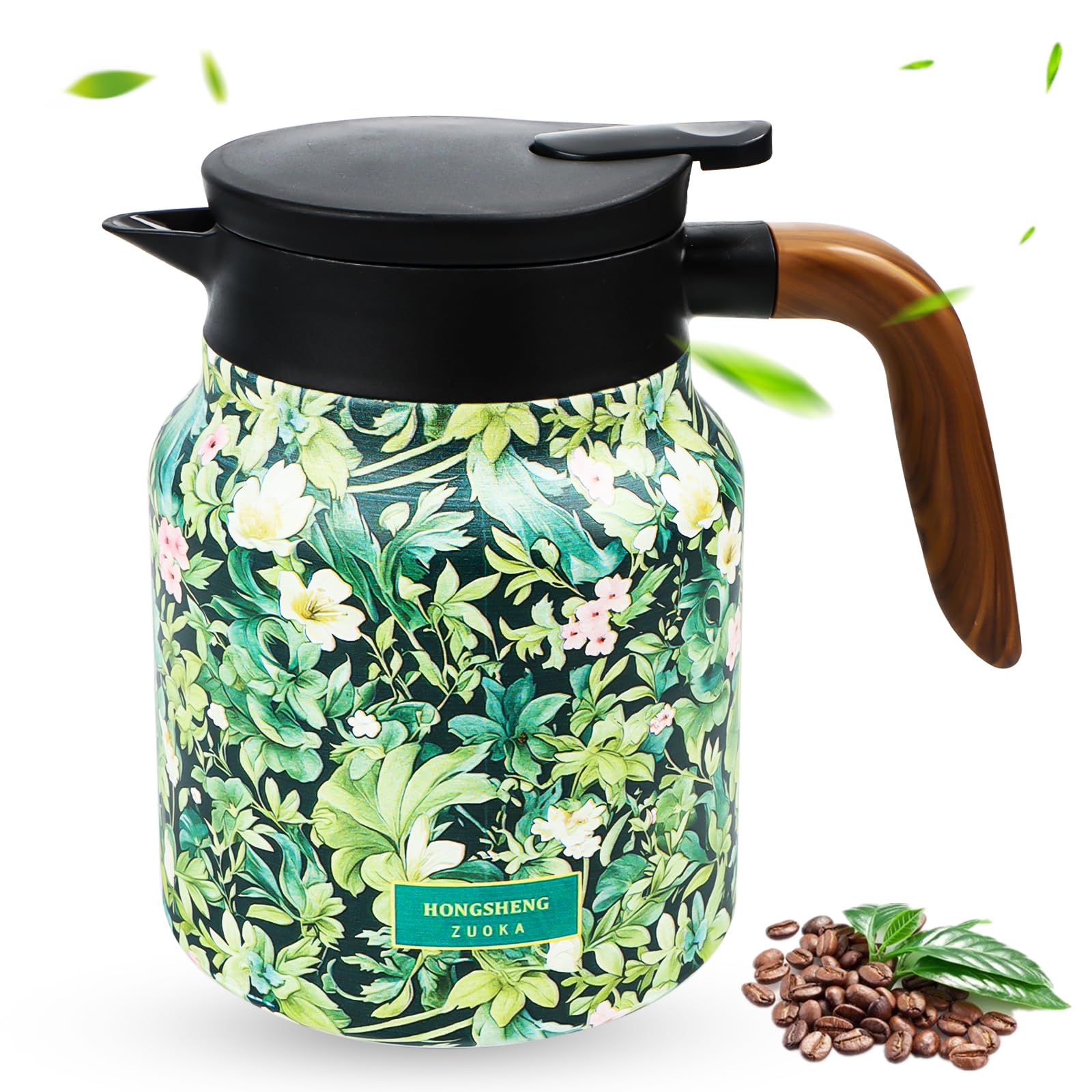 Wasserkessel Thermoskanne Mit Vintage Blumenmuster, 1000 Ml Isolierter Teekessel, Edelstahl Teekessel, Kessel aus Edelstahl, Emaillekessel, Isolierte Vintage Teekanne, Blumen Teekanne