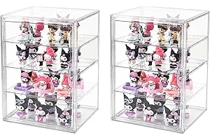 UNI HIMO 3 Tier Display Case for Collectibles,Clear Display Box with 2 Movable Plates ,Storage Container with Magnetic Door (XXL-4 Tier-2 Pack)