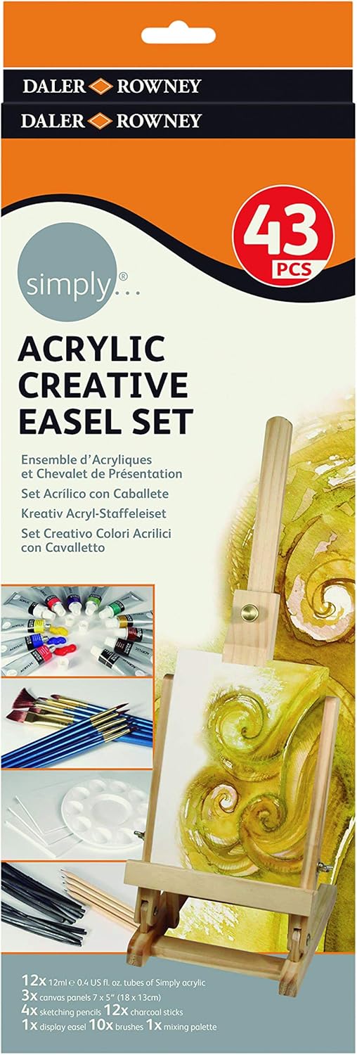 Daler-Rowney Simply Acrylic Creative Easel Set, Assorted Colours, Multi-Surface, For Entry-Level Artists & Hobbyists
