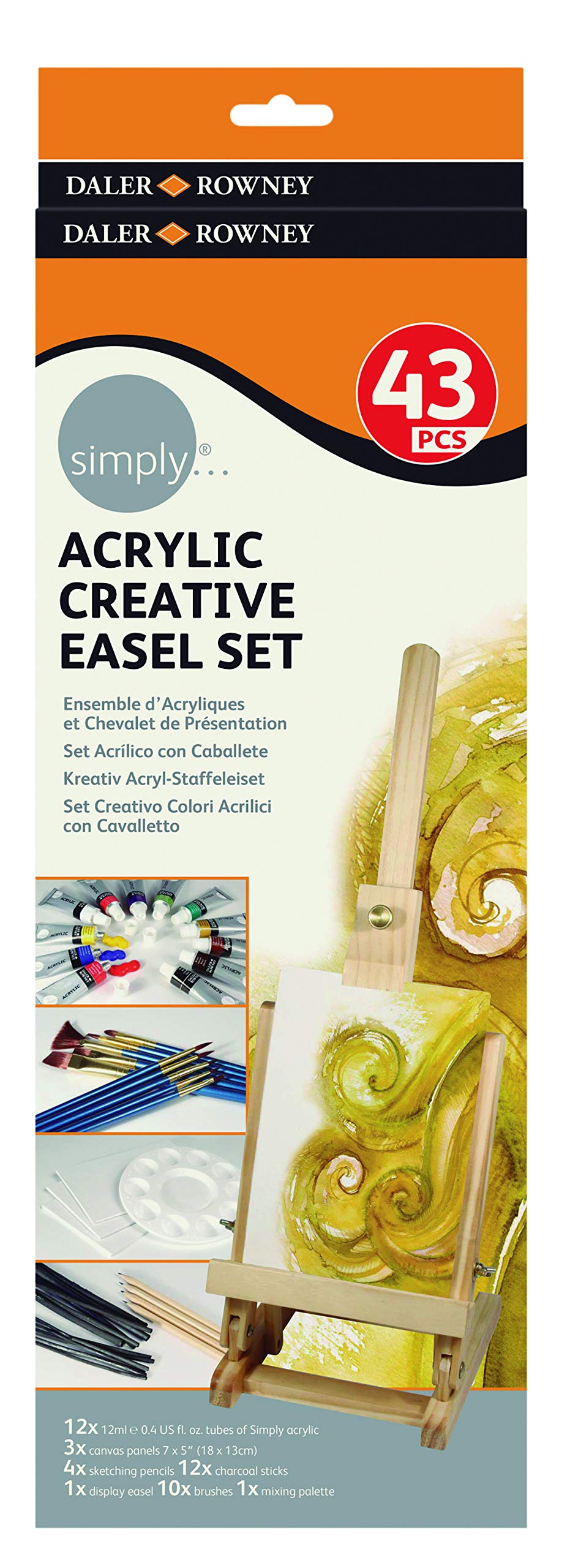 Daler-Rowney Simply Acrylic Creative Easel Set, Assorted Colours, Multi-Surface, For Entry-Level Artists & Hobbyists