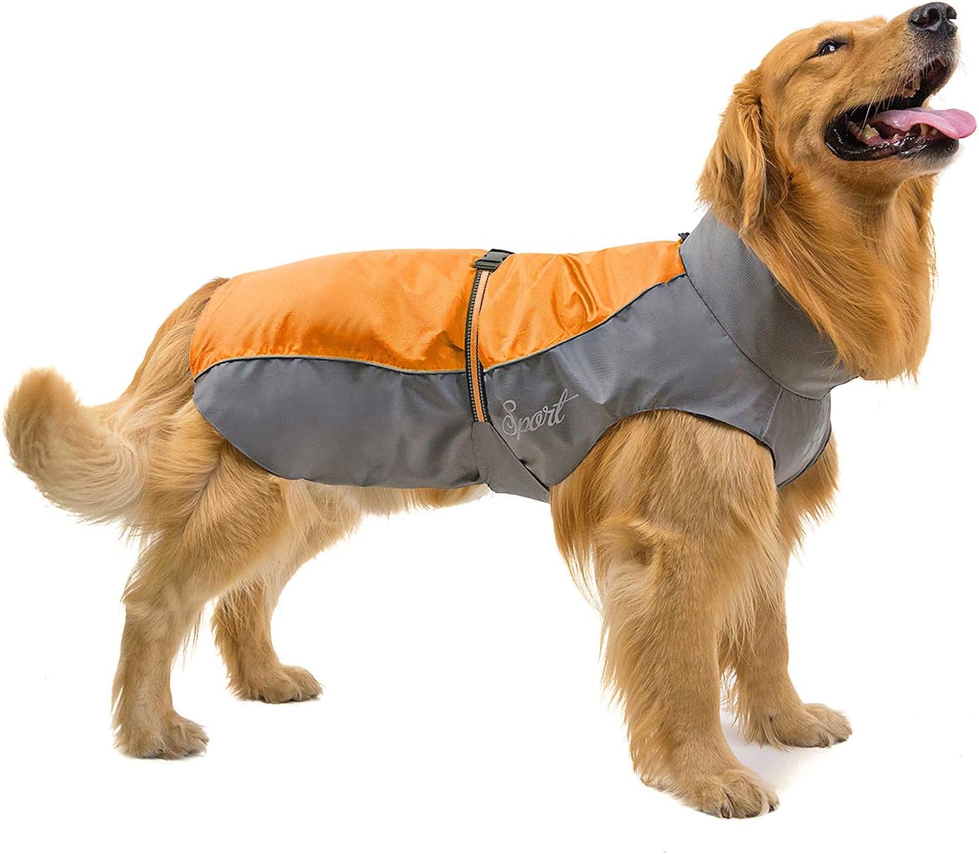 Ranphy Waterproof Dog Raincoat for Medium Large dogs Reflective Adjustable Breathable Jackets Mesh Poncho Clothes Outdoor Sports Pet Vest Coat Labrador Rainwear with High Neckline Collar Orange 8XL