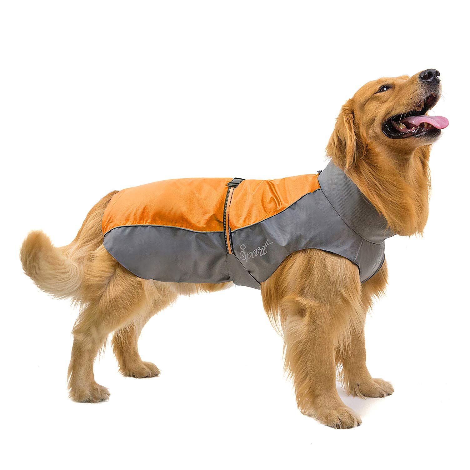 Ranphy Waterproof Dog Raincoat for Medium Large dogs Reflective Adjustable Breathable Jackets Mesh Poncho Clothes Outdoor Sports Pet Vest Coat Labrador Rainwear with High Neckline Collar Orange 4XL