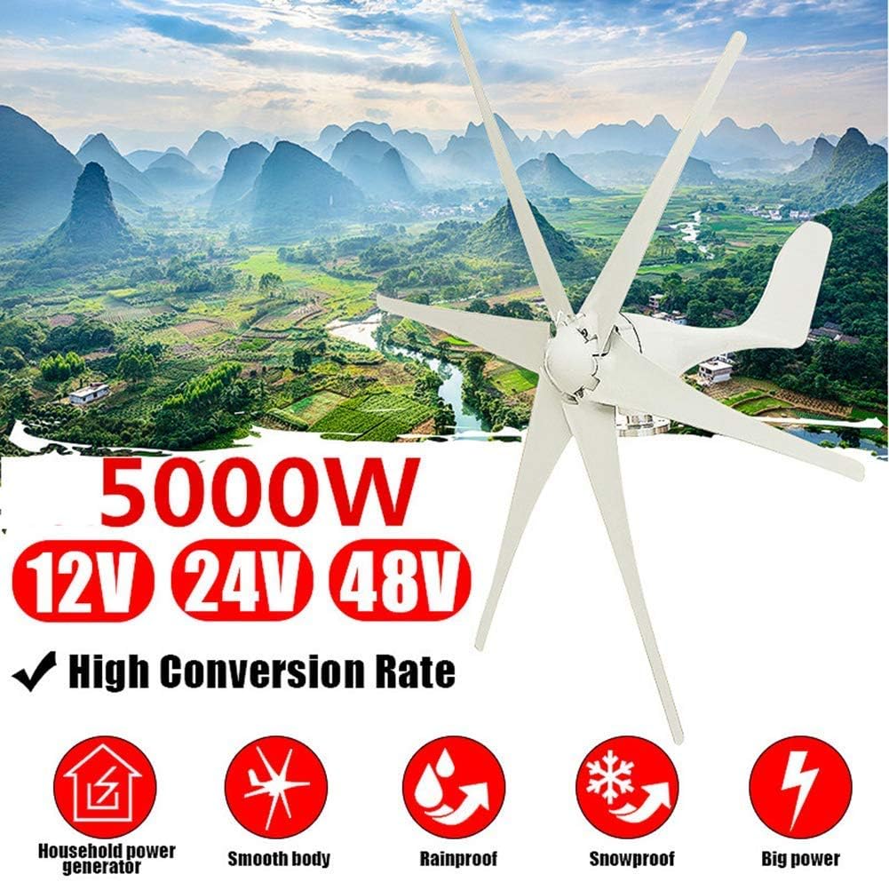 LWQ Wind Generator,5000W Wind Generator+Controller 12V/24V/48V 6 Blade Wind Turbines Horizontal Home Powers Windmill Energy Turbines Charge