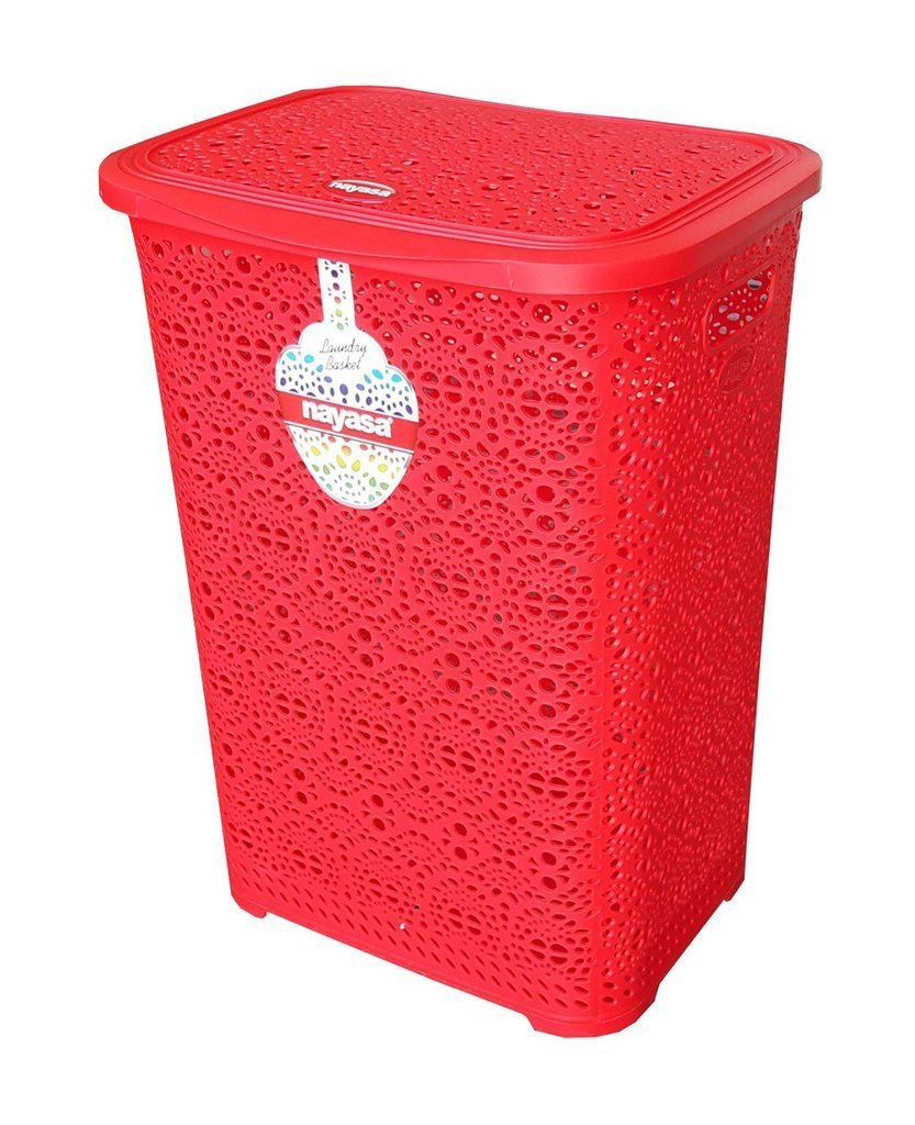 Nayasa Flower Multipurpose Plastic Laundry Basket/Laundry Bag Red