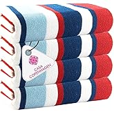 CASA COPENHAGEN Bora Bora Beach Towels Designed in Denmark Rough and Tough, Quick Dry, for Pool, Bath & Shower 30x60 inches 4 Pieces Cotton Beach Bath Towels Set - Red