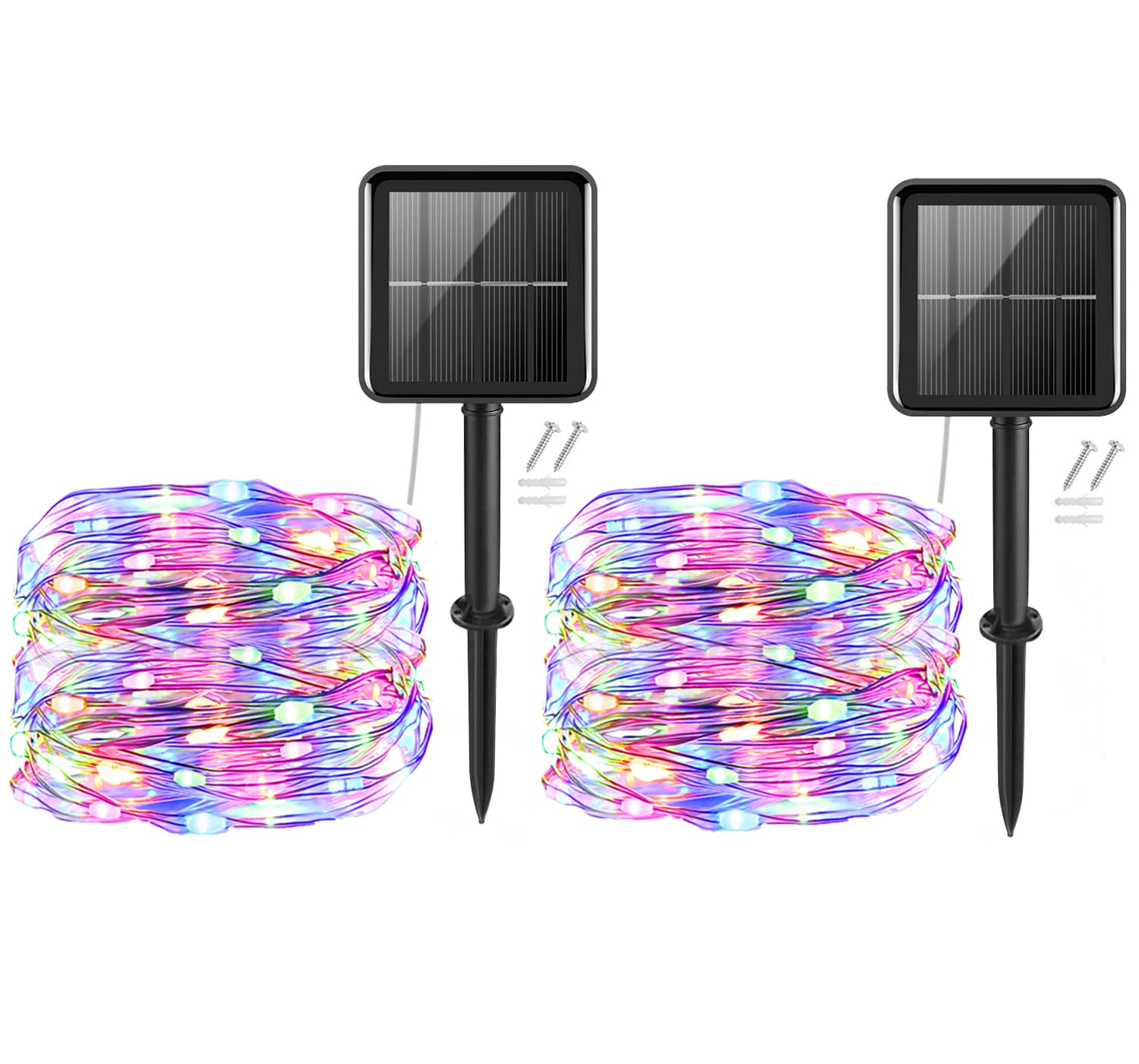 cshare Solar String Lights,2Pack 50LEDs Garden Solar Lights 16Ft/5m 8 Modes Waterproof Silver Wire Fairy Lights for Tree Patio Yard Wedding Pathway Christmas Garden in-Outdoor Decorations(Multicolor)