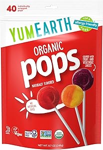 YumEarth Organic Pops Variety Pack, 40 Fruit Flavored Favorites Lollipops, Allergy Friendly, Gluten Free, Non-GMO, Vegan, No 