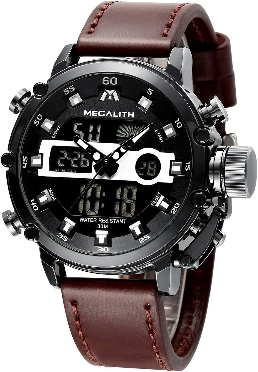 Mens Big Face Digital Analogue Sports Watches Men Waterproof Electronic LED Military Digital Watch with Stopwatch Men's Army Chronograph Multifunction Wrist Watch with Black Rubber Band