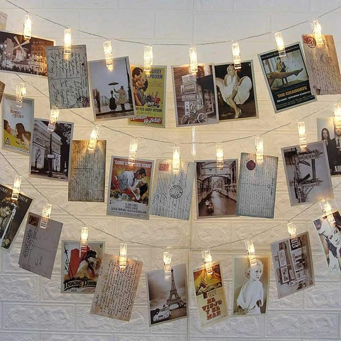 Techno E-Tail 20 LED Photo Clip String Lights, Home Decoration Hanging Fairy Lights, 20 Photo Clips Warm White