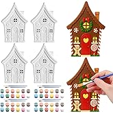 Seenelling 4 Pcs Gingerbread House Ceramic to Paint Christmas Paint Crafts Unpainted Ceramic Gingerbread House Make Your Own 3D Christmas Plaster Crafts for Xmas Holidays Party Supplies