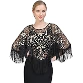 Z&X Women's 1920s Beaded Sequin Shawl Wrap Fringed Evening Party Cape Wedding Bridal Cover Up Scarf