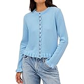 Balimtoy Womens Cropped Ruffle Cardigan Lightweight Crewneck Long Sleeve Button Down Cotton Fall Sweaters Cute Knit Top