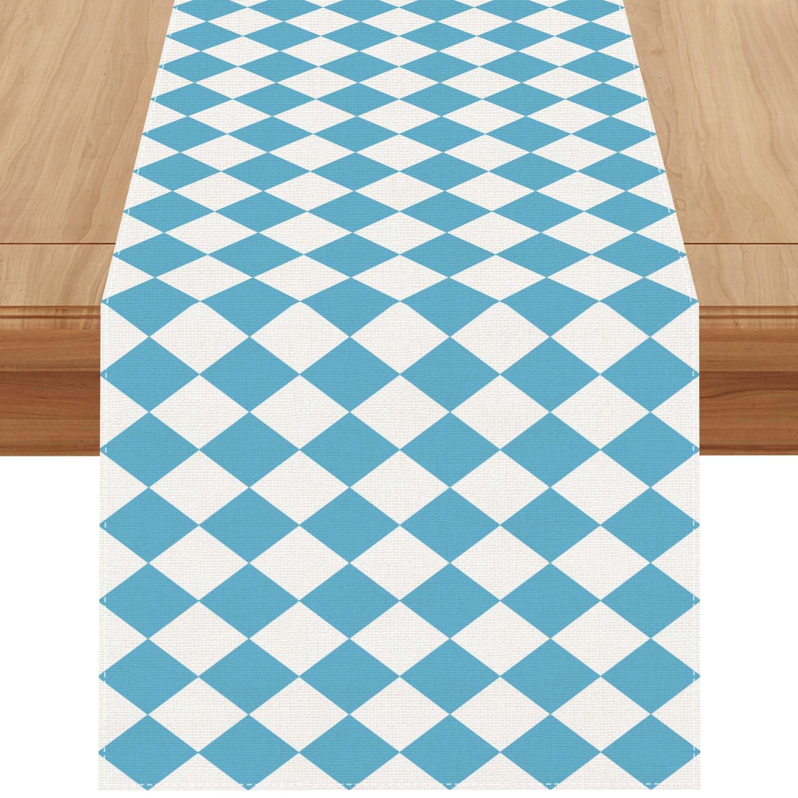 Photo 1 of ***2 pack**Jiudungs Linen 13x72'' Oktoberfest Table Runner Blue and White Checkered Table Decor Bavarian German Beer Festival Celebration Decorationand Supplies for Table