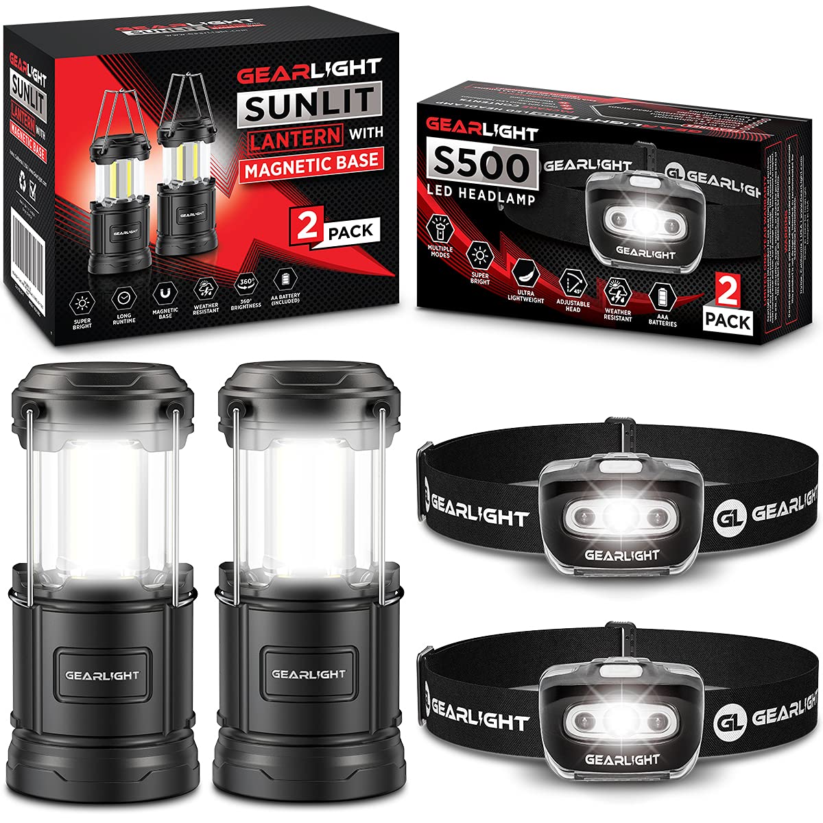 Buy GearLight S500 LED Headlamp [2 Pack] + GearLight Sunlit Lantern