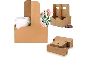 100 Pack Coffee Drink Carrier with Handle, 2 Cups or 4 Cups Disposable Paper Cup Holder, Foldable Beverage Tray for Hot/Cold 