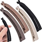 Winsyison 4pcs Banana Hair Clips, Non-Slip Large Hairstyle Claws for Women, Vintage 90s Double Combs Hairpin Accessories for Thin Curly Straight Short Hair- Black & Beige & Dark Coffee & Light Coffee