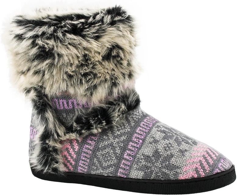KUMFY Ladies Cozy Faux Fur Trimmed Bootie Slipper