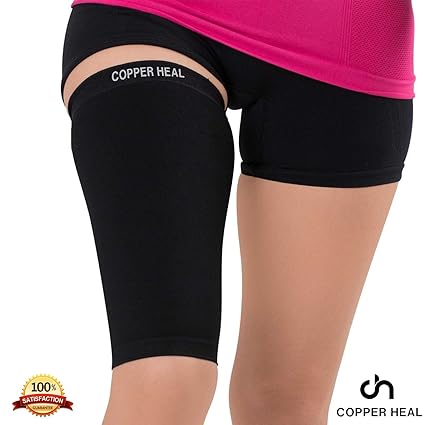 Amazon.com: Thigh Compression Recovery Sleeve by COPPER HEAL - Recover from Sore Pulled Hamstring and Groin Strain Pain Sprains Tendinitis Injury Quadriceps ...