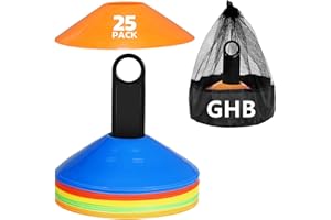 GHB Soccer Cones 25/50/100 Pack Disc Soccer Sport Cones Training Field Marker Agility Cones for Traffic, Basketball, Coaching, Practice Equipment Includes Cone Drills Guide