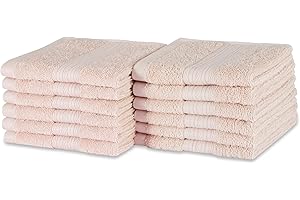 鶹 Basics Fade-Resistant 100% Cotton Washcloth, 12 Pack, 12"x12", Blush Pink
