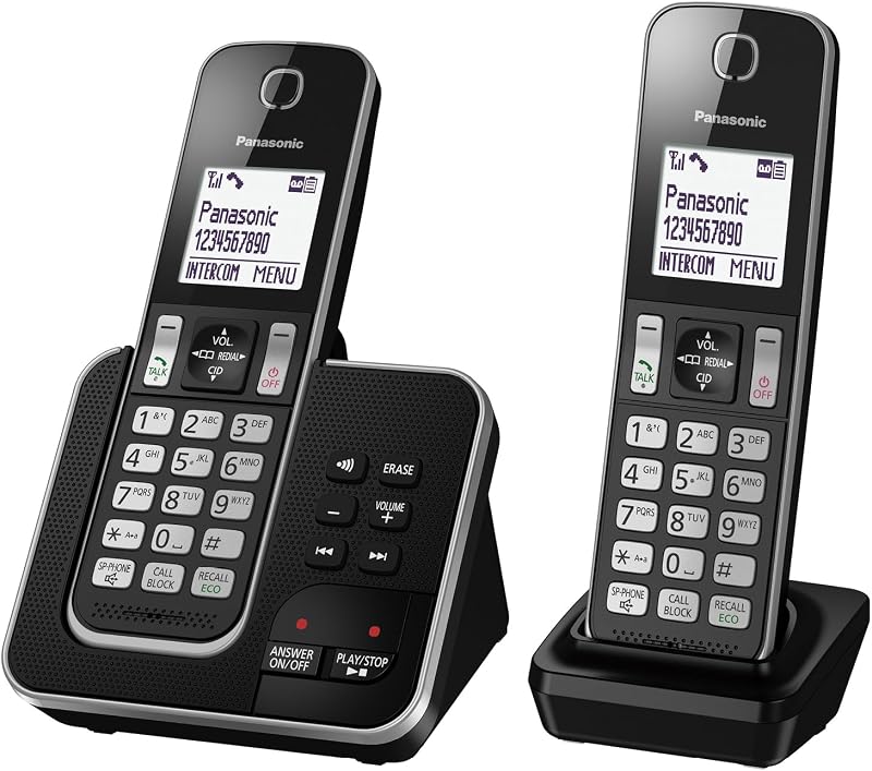 Panasonic KX-TGD622 Cordless Phone with Call Block Dual Pack Black Silver