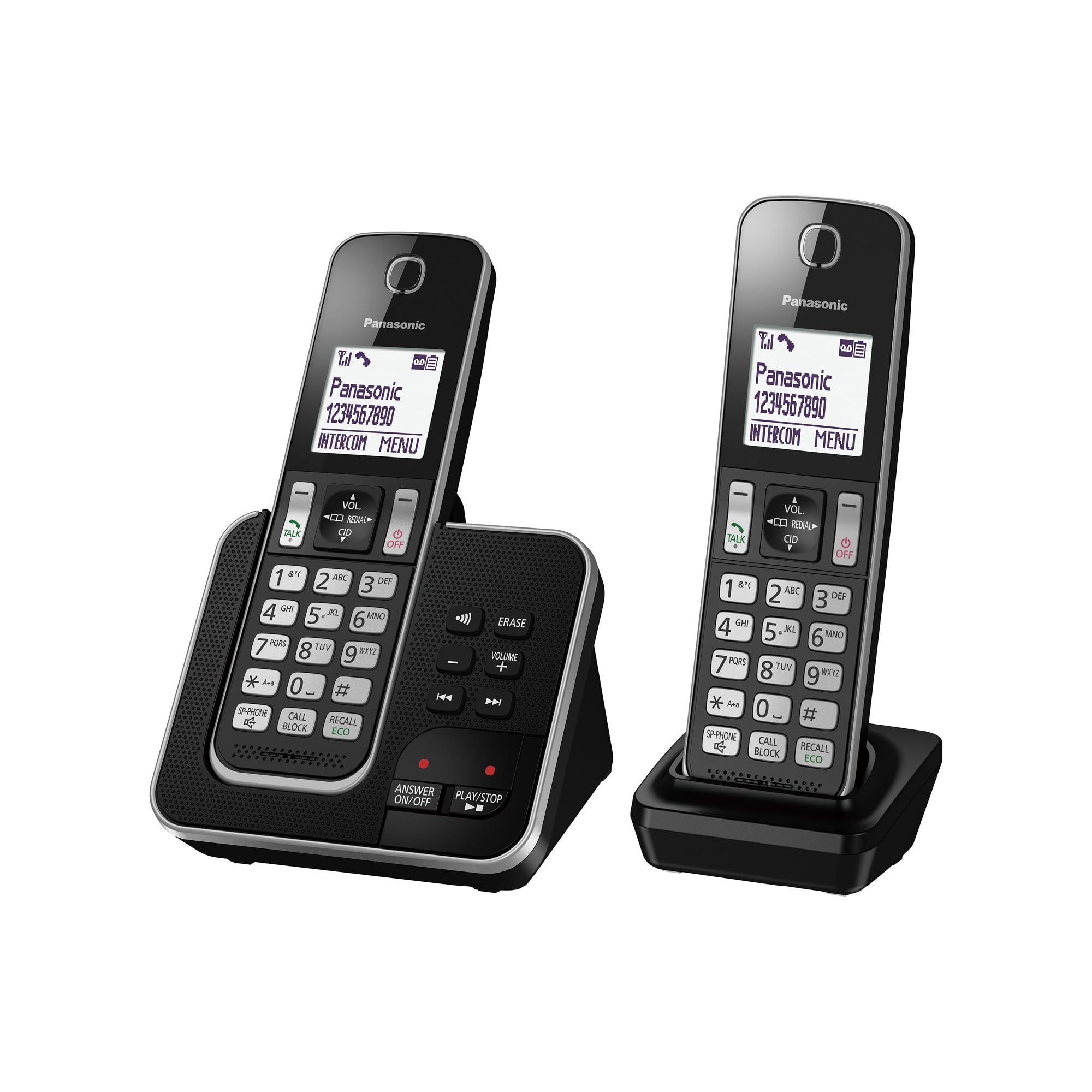 Panasonic KX-TGD622 Cordless Home Phone with dedicated call block key for easy call block registration and Digital Answering Machine – Black and Silver (Pack of 2)