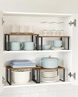 SONGMICS Spice Rack Set of 2 Expandable Cupboard Shelf Organiser Black Rustic view 3