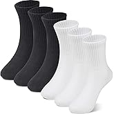 BONANGEL Kids Athletic Socks 6-8 Years Old, 6 Pairs Boys Girls White Cotton Crew Sock 8-10 10-12 Years