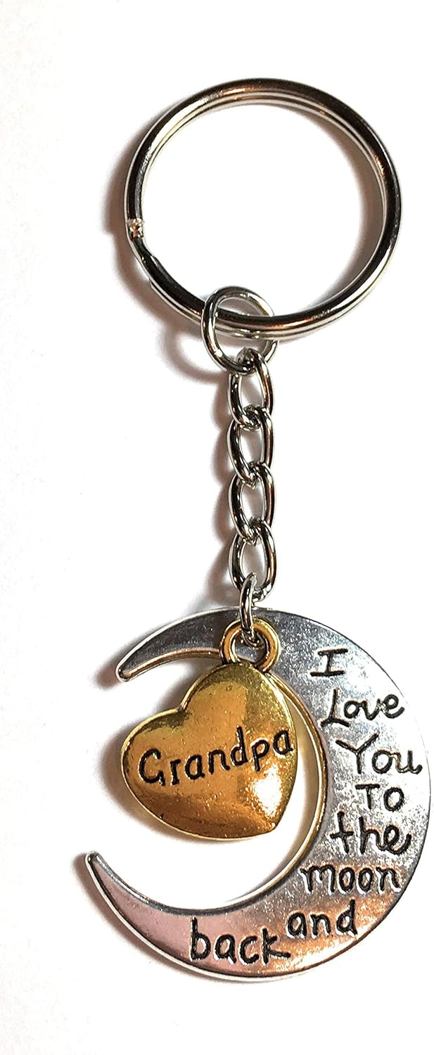 FizzyButton Gifts Keyring Grandpa I love you to the moon and back gold and silver tone charm key ring