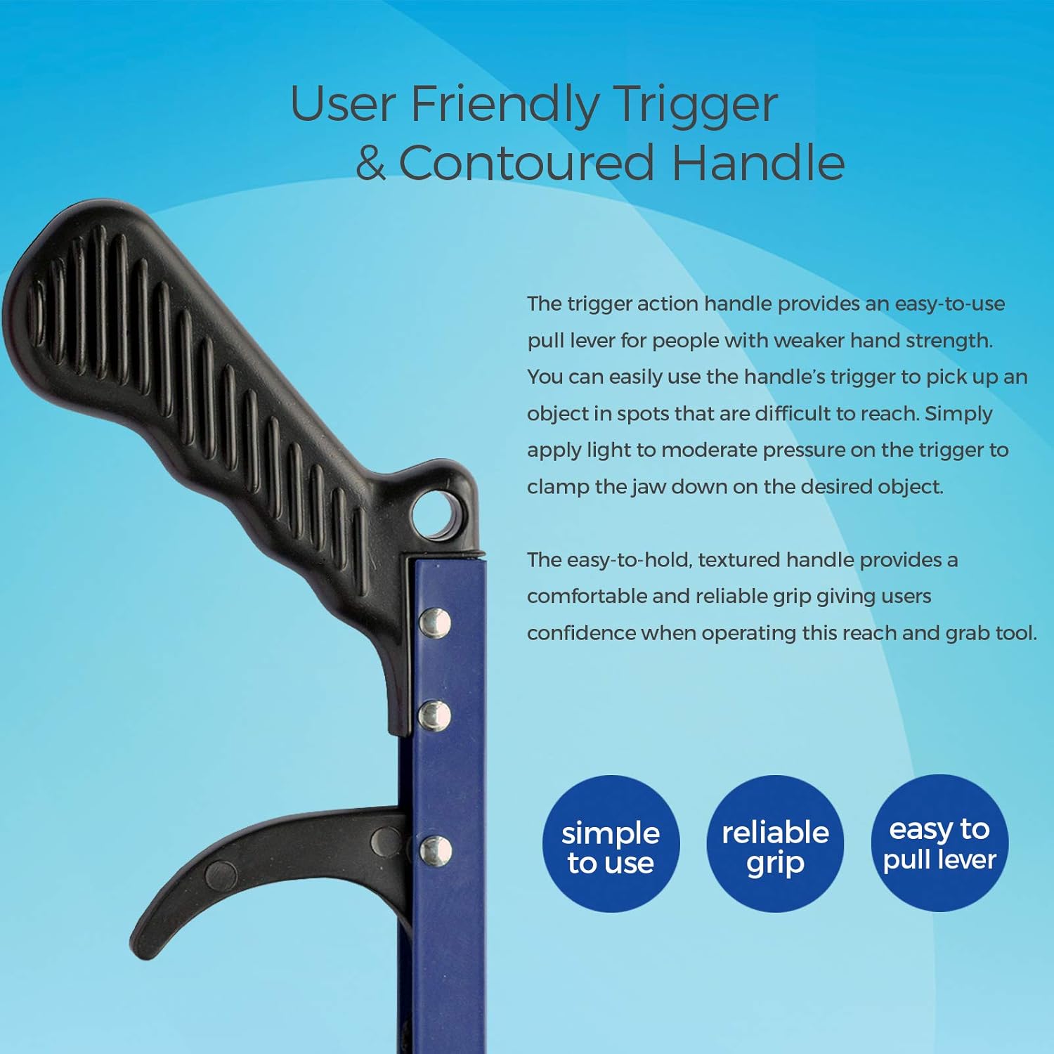 Sammons Preston Reacher, Blue, 26 Inch, Grabber Reacher Tool, Lightweight Trash Picker Grabber & Garden Nabber, Handy Aluminum Picker Up Tool & Reaching Claw, Portable Reaching Assist & Dressing Tool: Reaching Aids: Industrial & Scientific