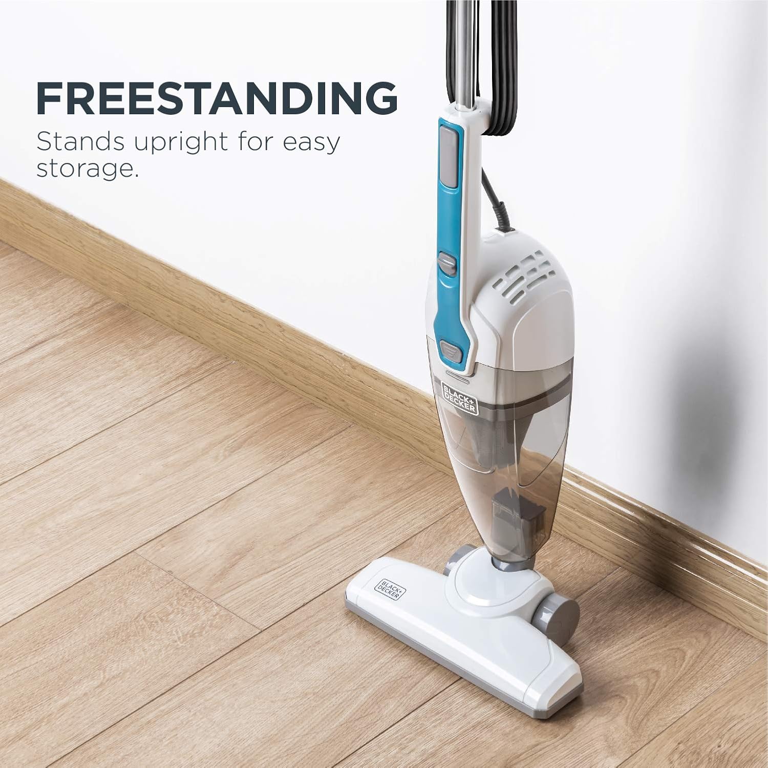 Black & Decker BDST1609 3-in-1 Corded Lightweight Handheld Cleaner & Stick Vacuum Cleaner, White with Aqua Blue -