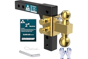 CROSSHIP Adjustable Drawbar Trailer Hitch, Fits 2-Inch Receiver, 6-Inch Drop/Rise Drop Hitch,Solid 2" & 2-5/16" Balls Mount & Tube Shank, 25,000 LBS GTW Towing for Heavy Duty Trucks