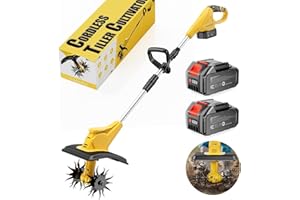 LWBRAZL 21V Cordless Tiller Cultivator, 360 Max RPM Cordless Electric Garden Tiller with 2 * 3.0 Ah Battery & Fast Charger, 9.06" Tilling Width, 6.3" Depth, Portable Rotary Tiller for Lawn Soil Cultivation