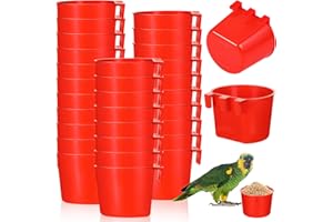 SUCLAIN 30 Pcs Cage Cups Birds Feeders Bird Water Dispenser Hanging Quail Waterer Plastic Chicken Feeding Watering Dish for Small Coop Parrot Parakeet PET Poultry Pigeon Gamefowl Food Seed Bowl Supplies, Red