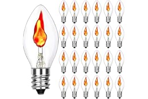 SUNSGNE C7 Flicker Flame Light Bulbs, 1 Watt Clear Chandelier Flickering Decorative Bulb Halloween Christmas Party Indoor Outdoor Decorations with Orange Glow, E12 Candelabra Base, 25 Pack